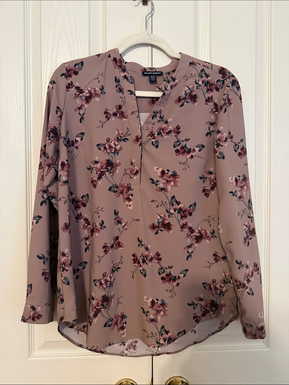 Hilary Radley Dusty Mauve Floral Split V-Neck Blouse